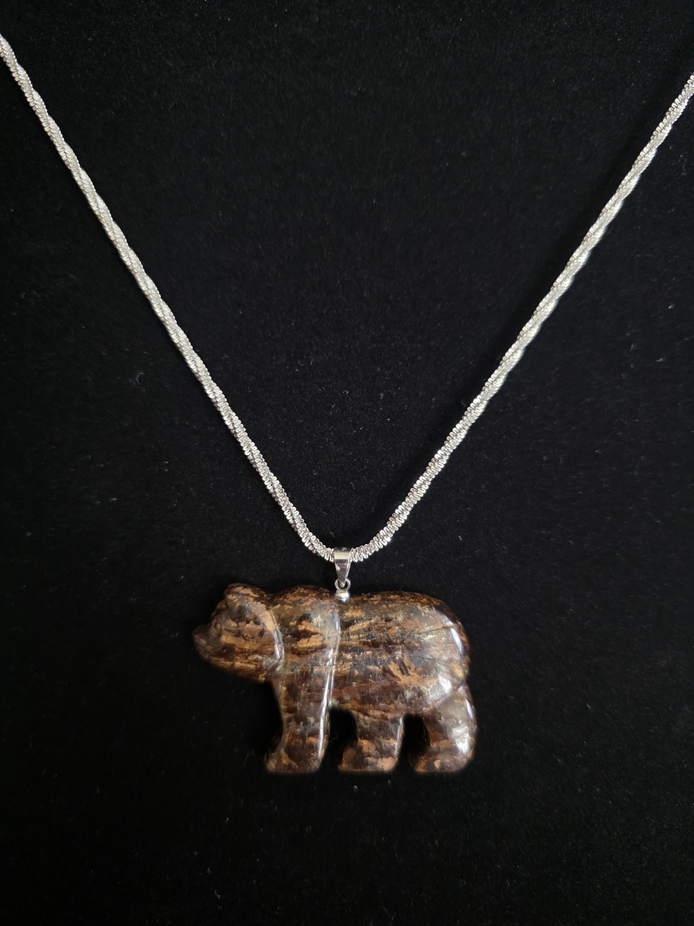 Handcrafted Brown Tiger Eye Bear Pendant Necklace